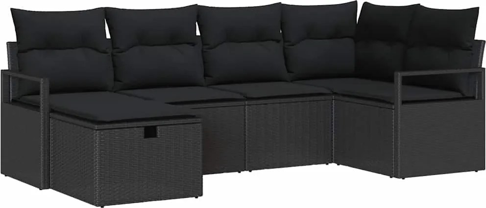 vidaXL Set de canapele pentru grădină cu pernă 6 pcs Negru poliratan