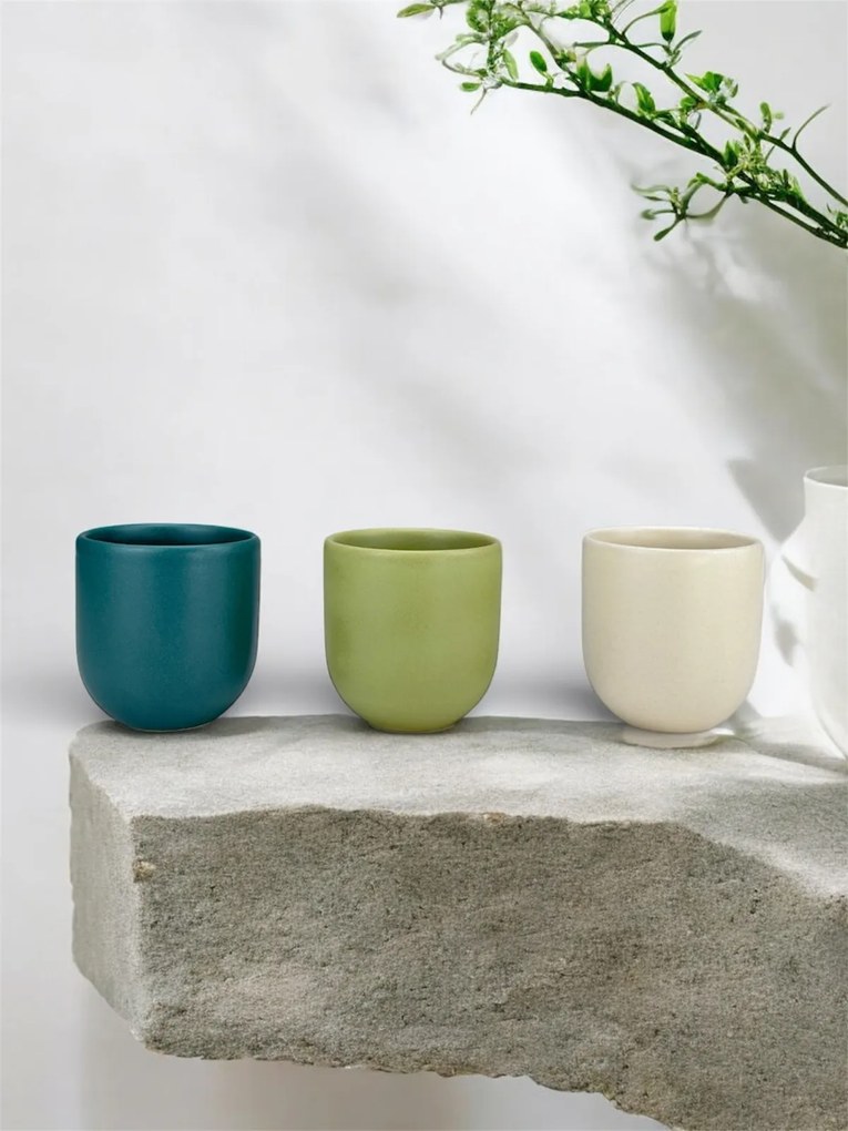 Set 3 cesti cafea Pahare Novum Trio Oasis, glazura mata, 250ml