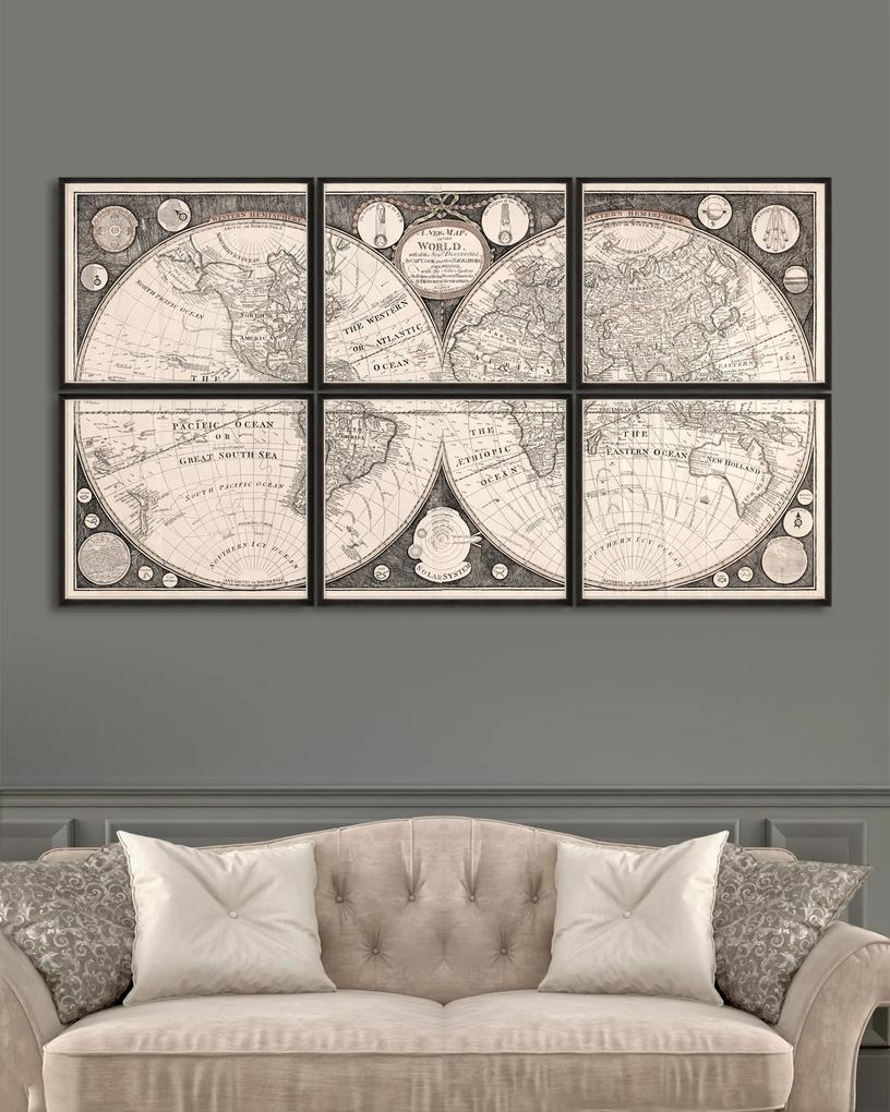 Tablou 6 piese Framed Art A New Map Of The World