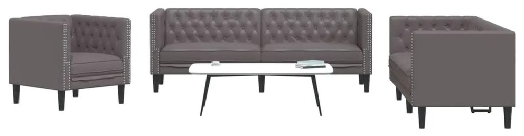 vidaXL Set canapele Chesterfield cu 3 locuri, gri, piele eco.