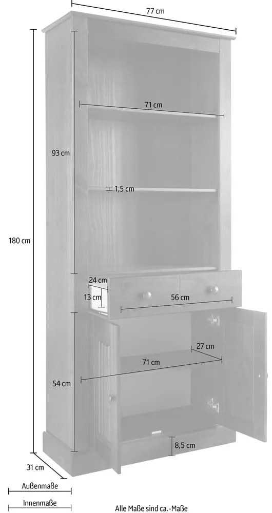 Bibliotecă maro din lemn de pin 181x31 cm Mille – Støraa