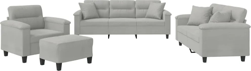 vidaXL Set de canapele cu perne, 4 piese, gri deschis, microfibră
