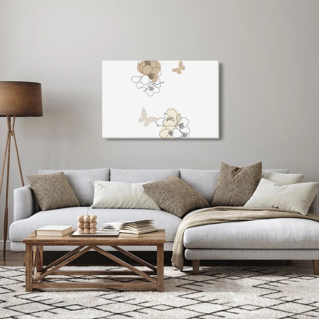 Tablou - Flori bej cu fluture N⁰2 (90x60 cm)