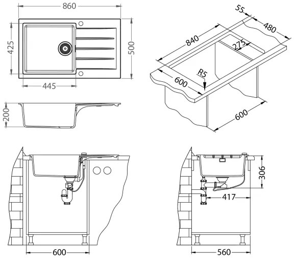 ALVEUS SETA23232 - Chiuvetă de bucătărie CADIT+baterie pentru chiuvetă MINTAS 34cm granit/negru