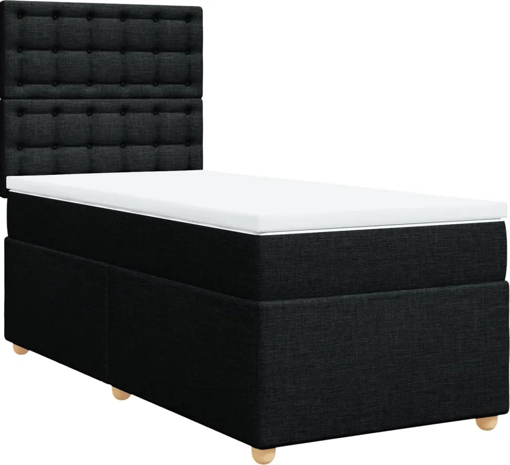 vidaXL Pat box spring cu saltea, negru, 90x190 cm, textil
