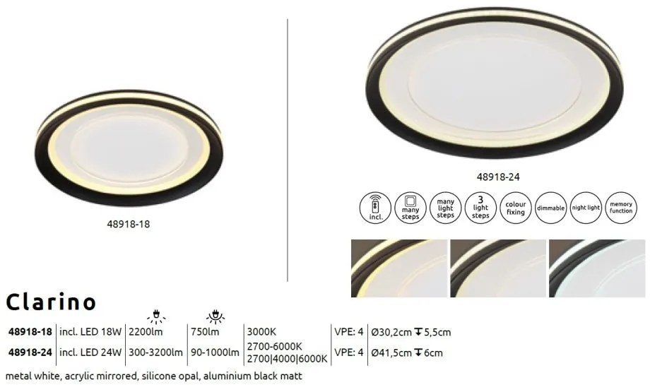 Plafoniera LED dimabil cu telecomanda design modern Clarino 41,5cm