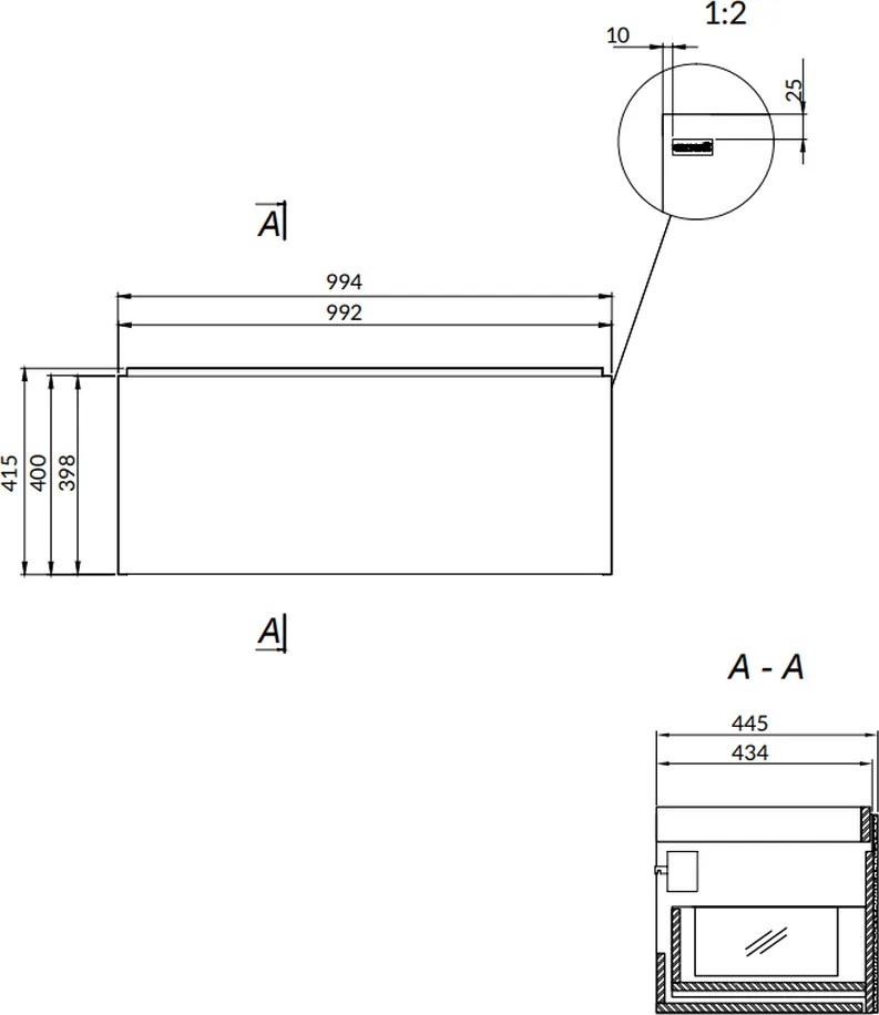 Dulap baie suspendat Cersanit Inverto 100 pentru lavoar incastrabil, stejar, cu placa ceramica CALACATTA 1000 mm