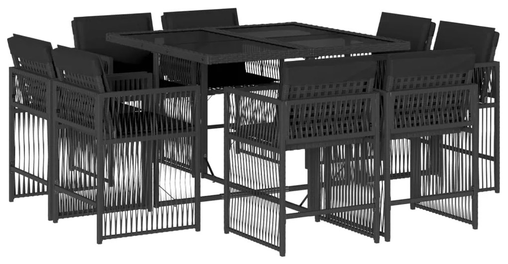 3211735 vidaXL Set mobilier de grădină cu perne, 9 piese, negru, poliratan