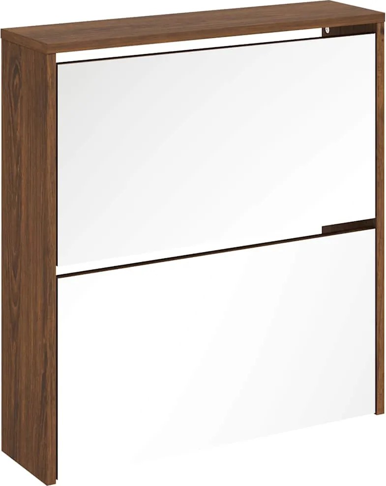 vidaXL Pantofar cu oglindă, 2 niveluri, stejar maro, 63x17x67 cm
