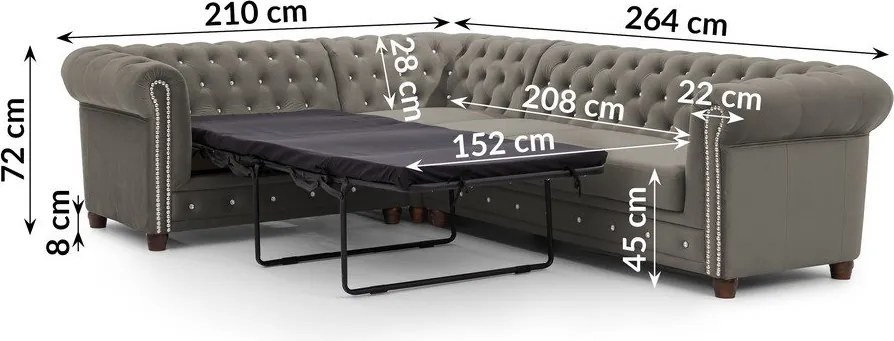 Colțar gri extensibil cu tapițerie din catifea (cu colț pe partea stângă/în formă de ”L”) York Blik – Ropez