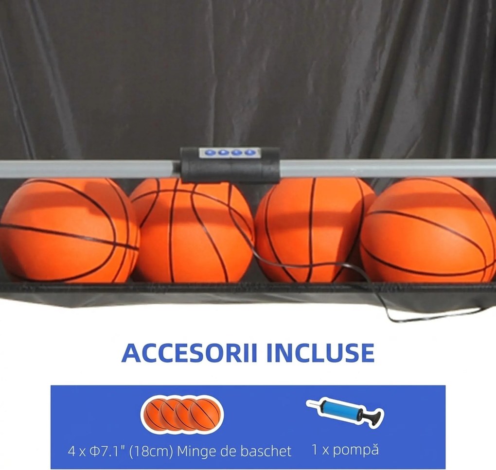 HOMCOM Coș de Baschet cu Panou LED, Pompă, 2 Coșuri, 4 Mingi și 8 Moduri de Joc, 205x110x205 cm, Negru | Aosom Romania