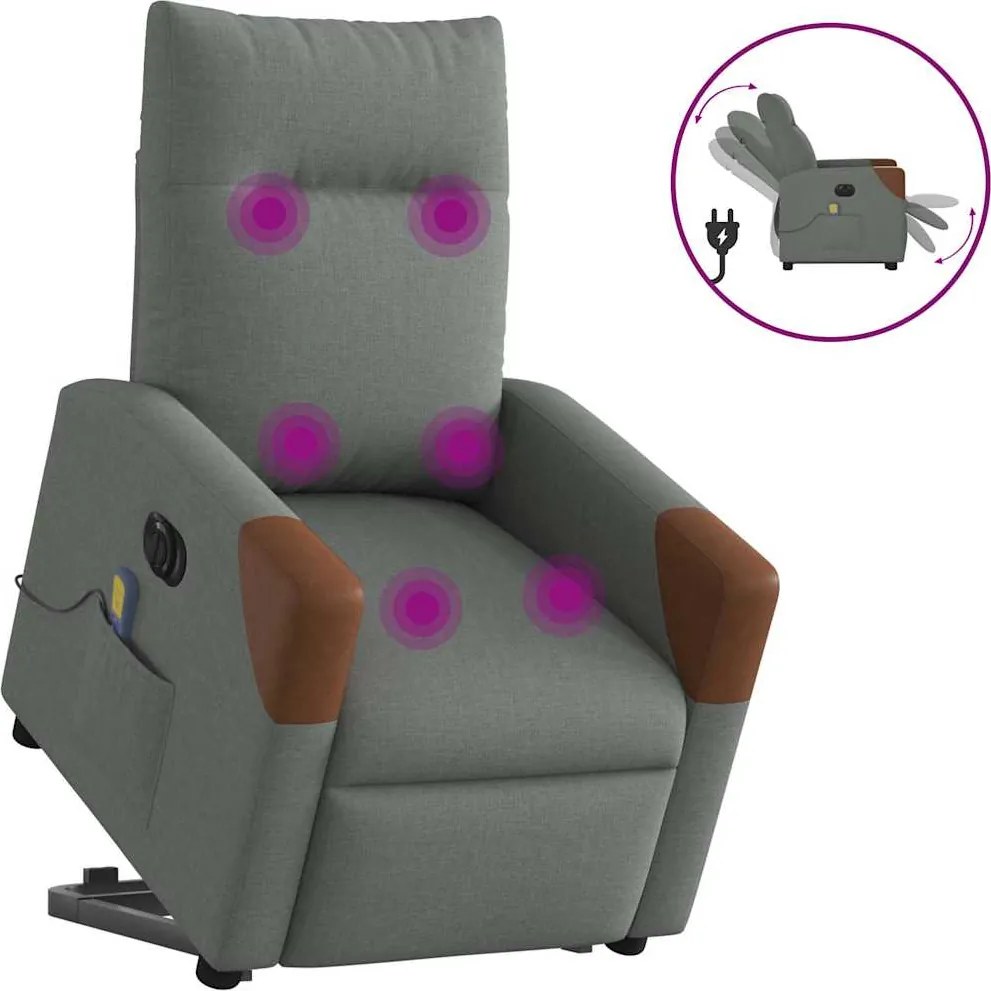 vidaXL Fotoliu electric masaj rabatabil cu ridicare, gri închis textil
