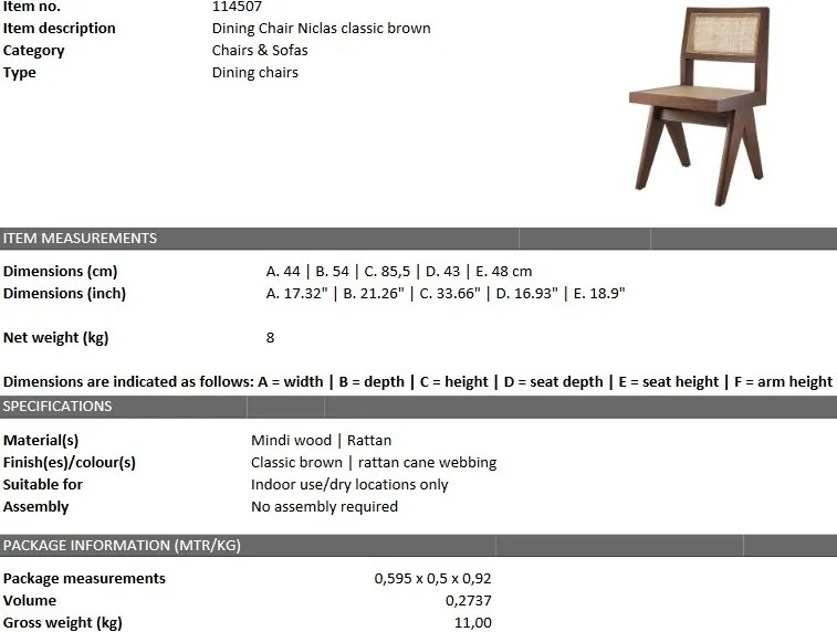 Scaun design clasic din lemn si rattan Niclas, maro 114507 HZ