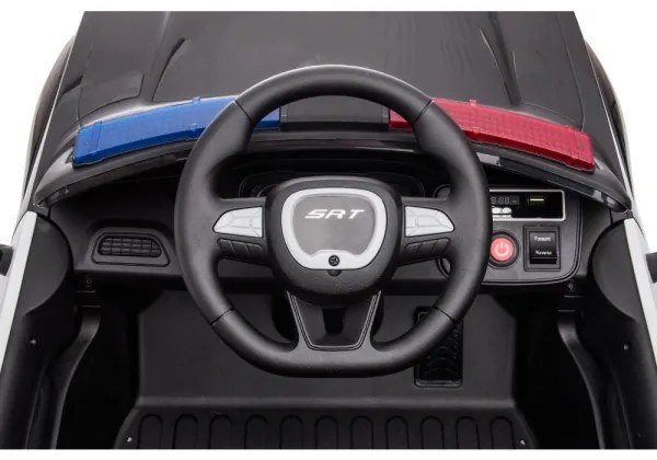 Mașinuță electrică de poliție Dodge Challenger 50W/4500 mAh negru/alb