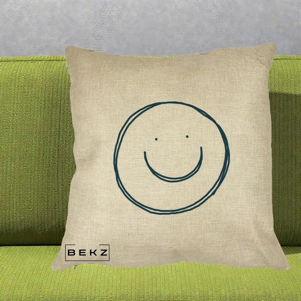 Perna Decorativa Smile Desen Minimalist, 40x40 cm, Crem, Husa Detasabila, Perna Inclusa, BEKZ®