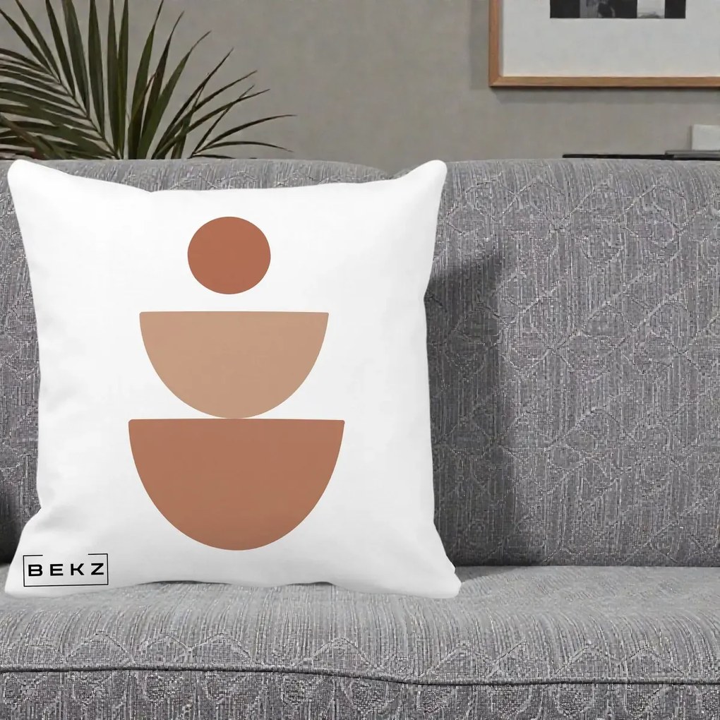 Perna Decorativa Geometric Boho Semicerc Stivuit, 40x40 cm, Alba Mata, Husa Detasabila, Perna Inclusa, BEKZ®