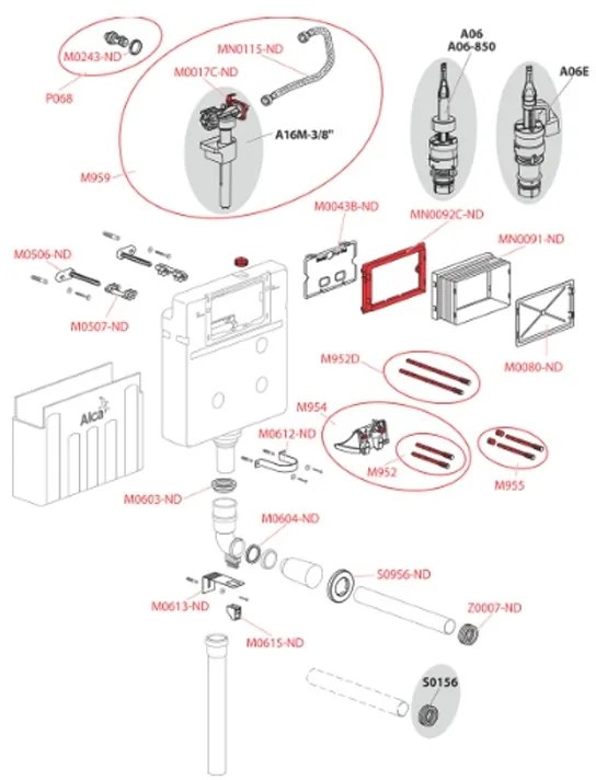 Rezervor wc incastrat Alcadrain, Basicmodul Slim, montare in zidarie, pentru wc stativ, 8.4 cm