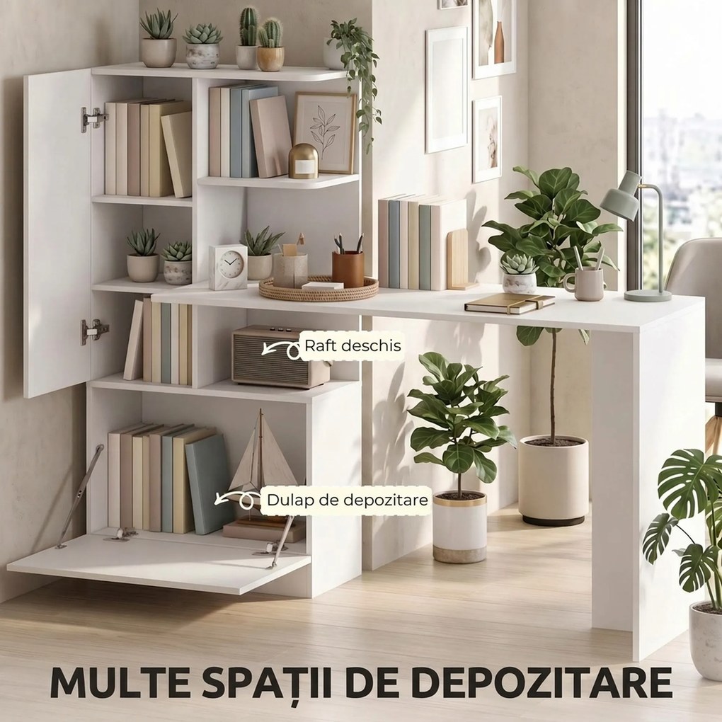 HOMCOM Birou pentru calculator cu bibliotecă și dulap, 150 cm, alb | Aosom Romania