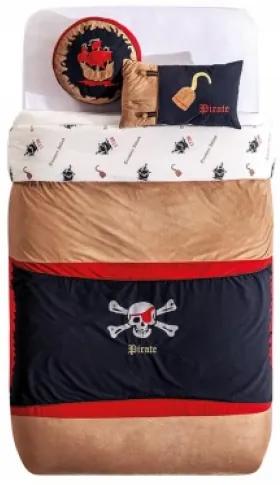 Set cuvertura pat copii si 2 perne decorative Pirate Hook Brown / Black