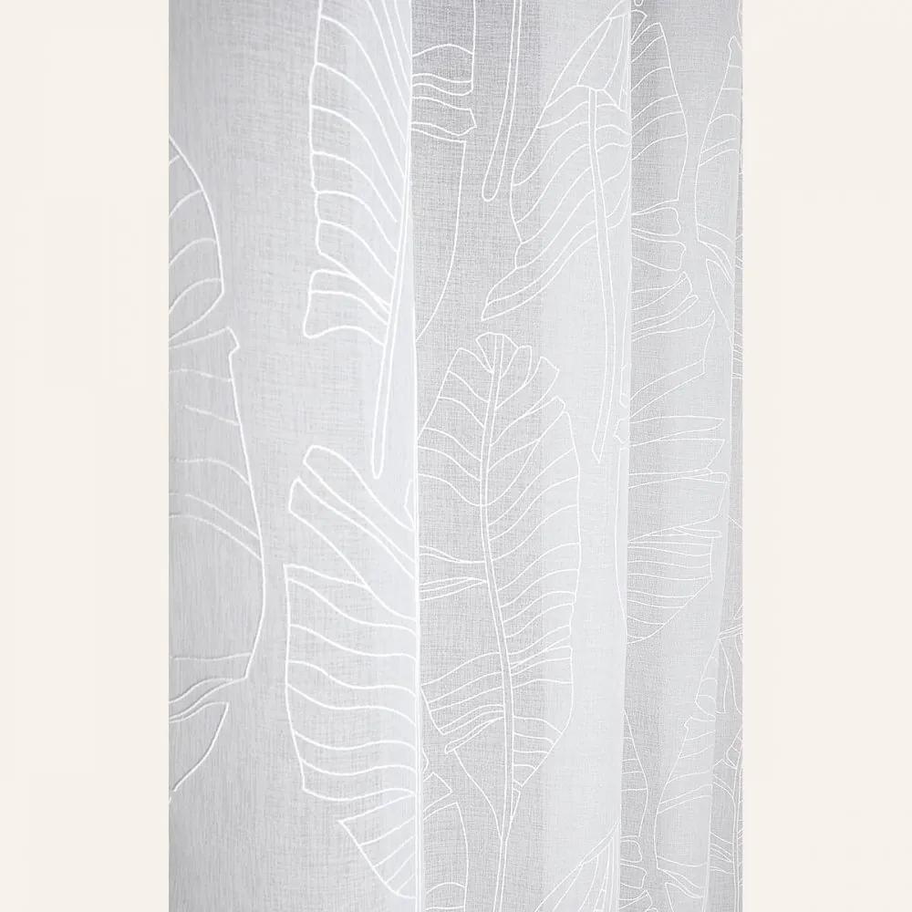 Perdea albă Flory cu model de frunze și ochiuri argintii 140 x 250 cm
