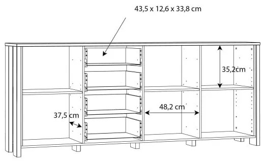 Bufet cu 3 usi si 4 sertare Clif, Lemn Vintage si Beton Optic Gri Inchis, 206.1 x 86,3 x 41,6 Cm