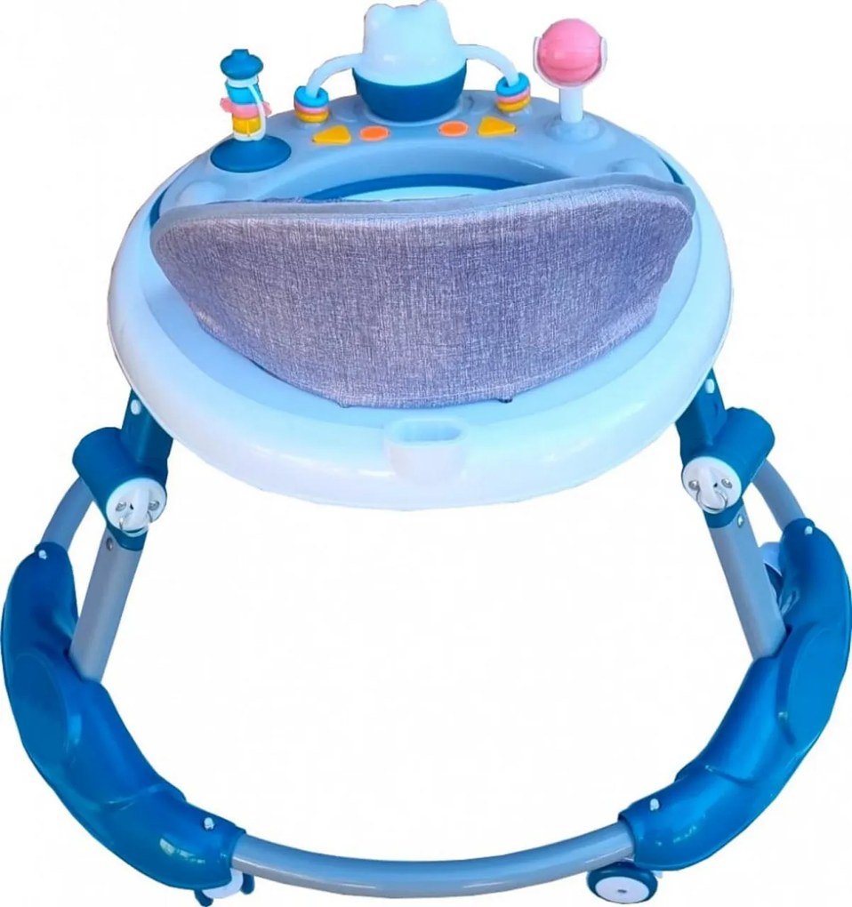 Premergator reglabil in 6 trepte de inaltime NOVOKIDS™ Little Kitty, Cu melodii, Pliabil, Max 20 kg, Roti silentioase, Model Pisicuta, Verde Turquoise