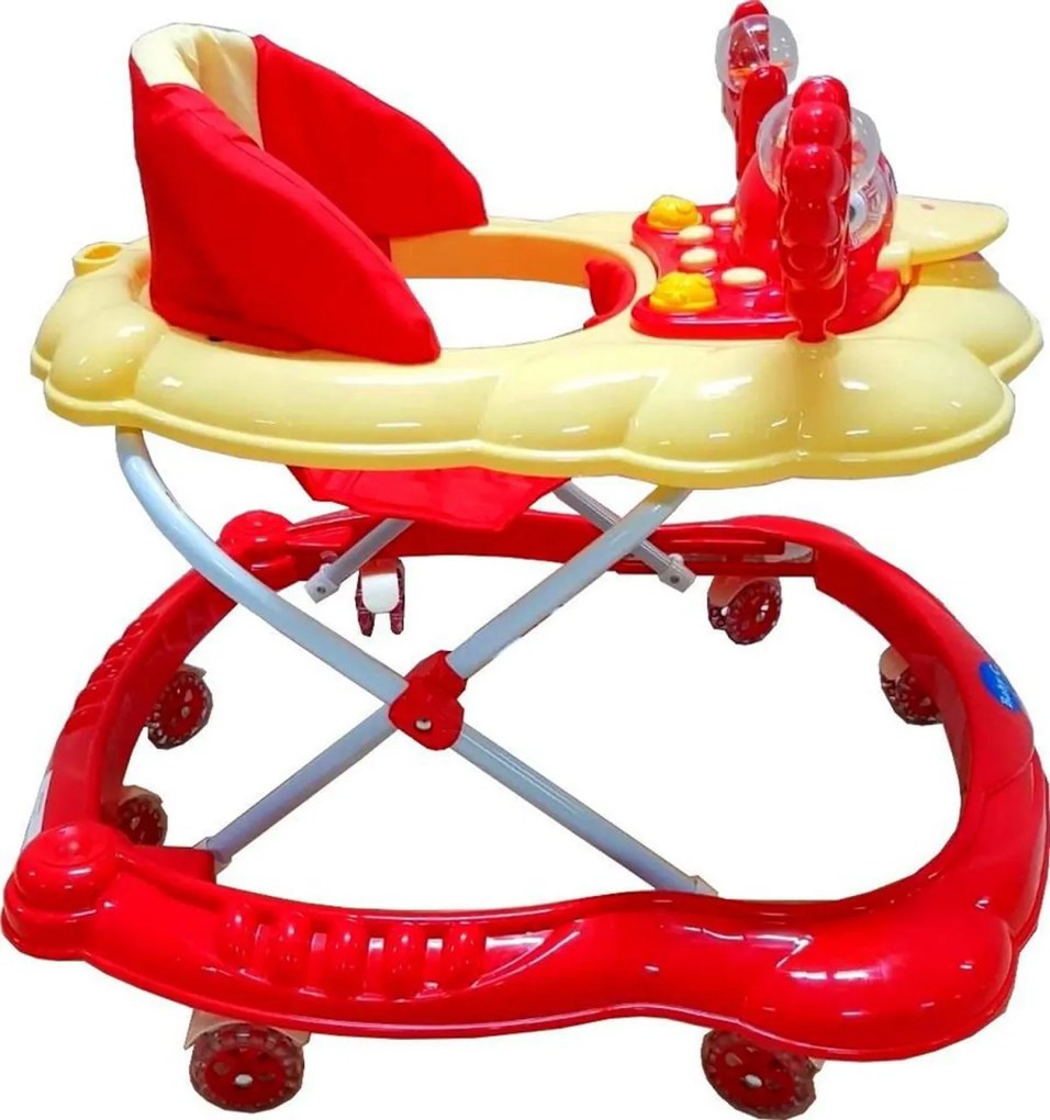 Premergator reglabil in 3 trepte NOVOKIDS™ Baby C, cu melodii, roti silentioase din silicon, Ratusca, Pliabil, Rosu