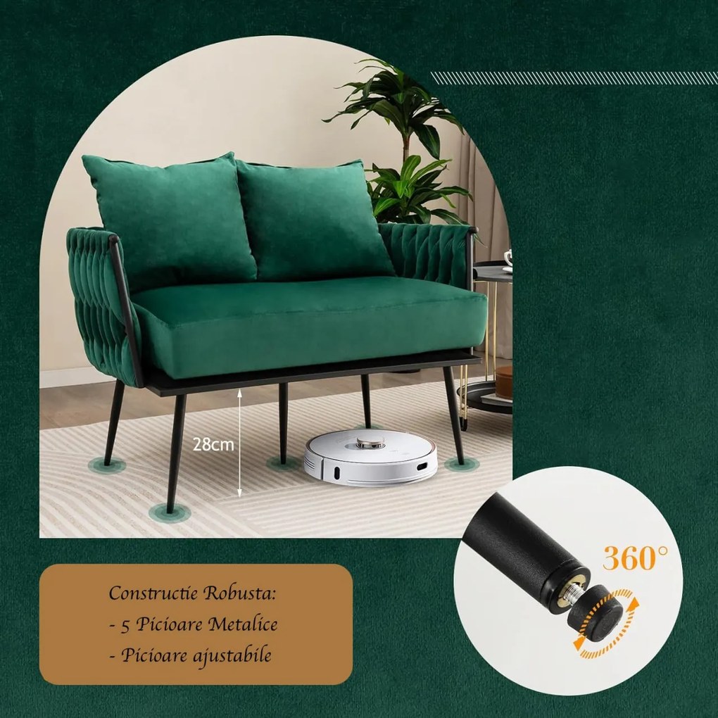 CAV1 - Canapea dubla 109 cm, bancuta, divan, fotoliu, sofa, bancheta, banca living, dormitor, hol - Verde - Negru