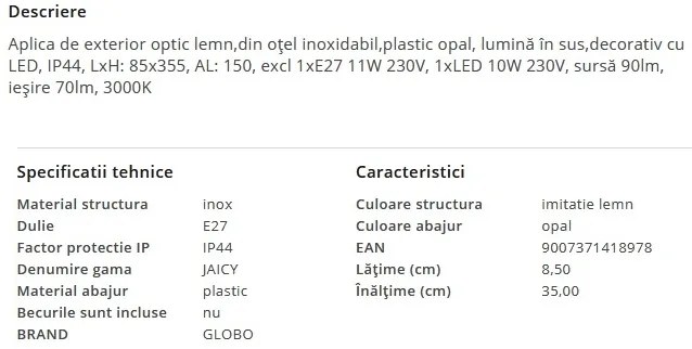 Aplica exterior moderna IP44 JAICY