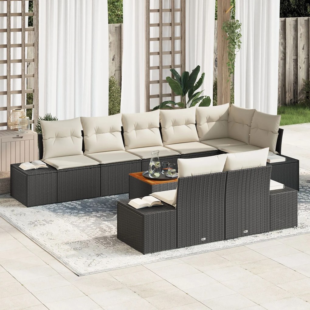 vidaXL Set de canapele pentru grădină cu pernă 9 pcs Negru Rattan poli