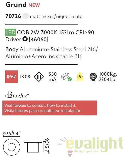 Spot LED incastrabil exterior pavaj GRUND 2W 70726