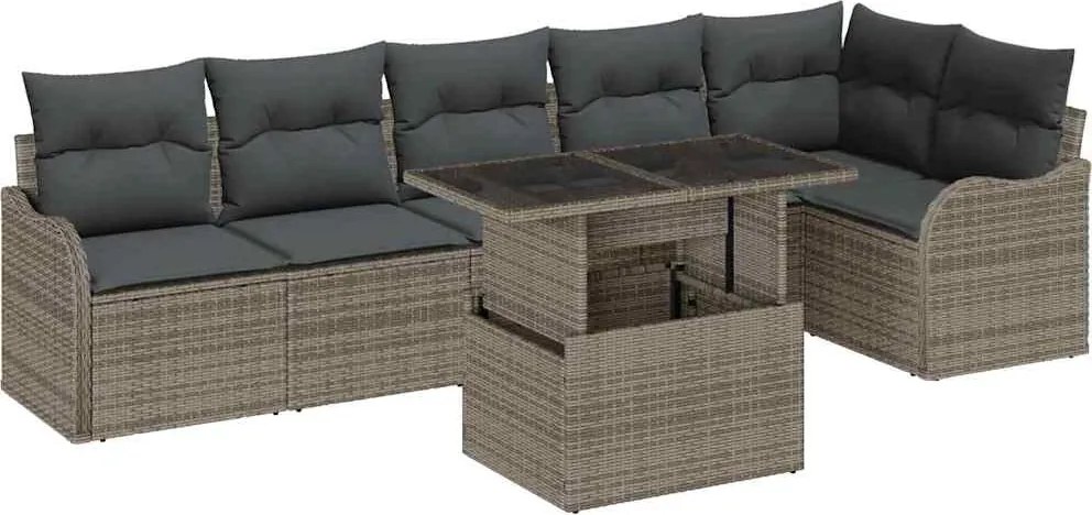vidaXL Set de canapea cu pernă 7 pcs Gri Rattan poli