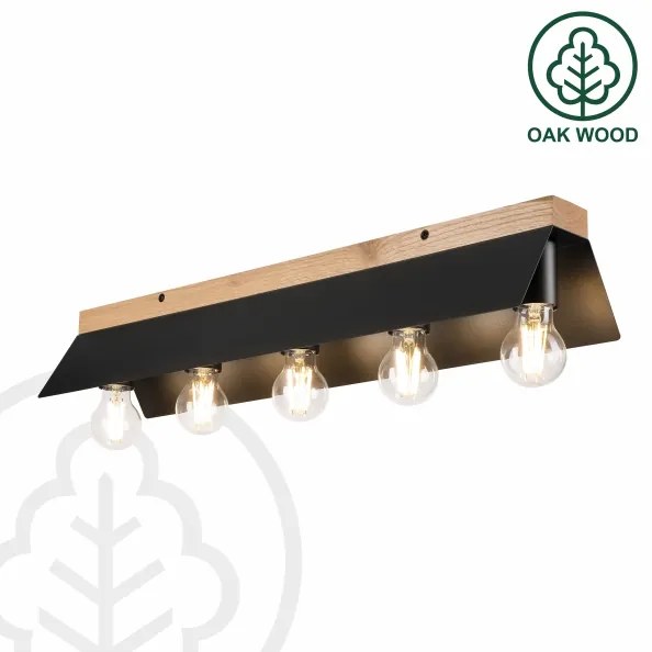 Plafonieră ESME 5xE27/15W/230V negru/stejar