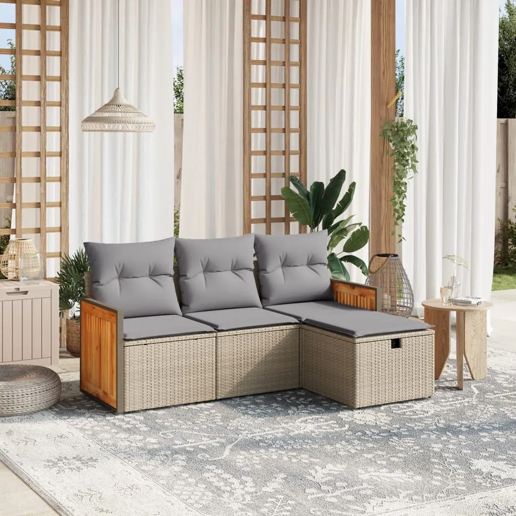 vidaXL Set canapele de grădină, 4 piese, cu perne, mix bej, poliratan