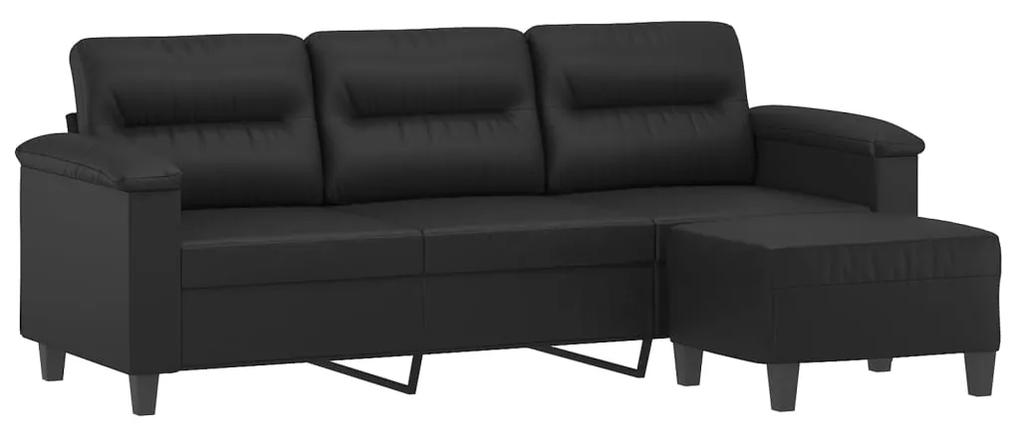 Canapea cu 3 locuri si taburet, negru, 180 cm, piele ecologica Negru, 210 x 77 x 80 cm