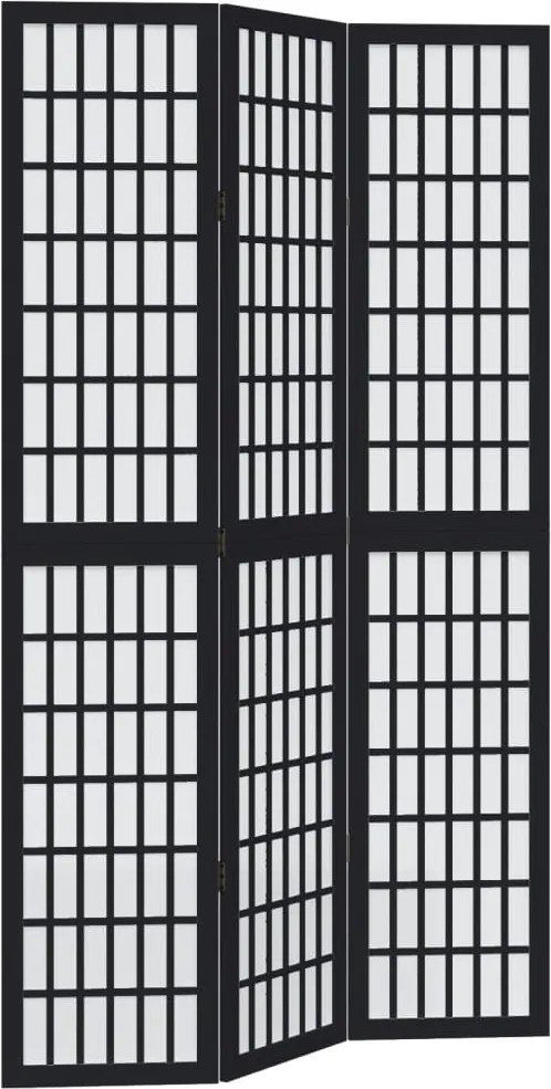vidaXL Paravan de cameră cu 3 panouri, negru, lemn masiv paulownia