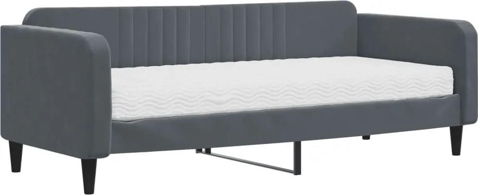vidaXL Pat de zi cu saltea, gri închis, 90x200 cm, catifea