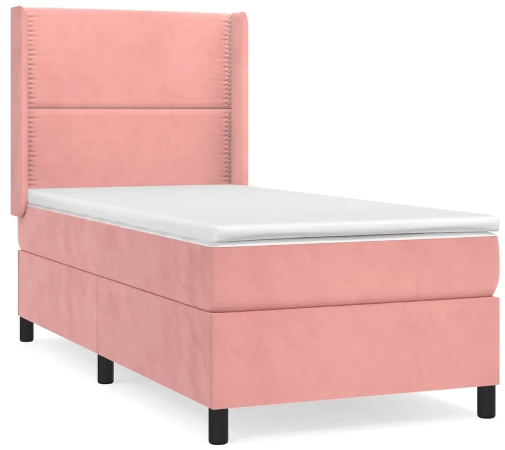 3132596 vidaXL Pat box spring cu saltea, roz, 90x190 cm, catifea