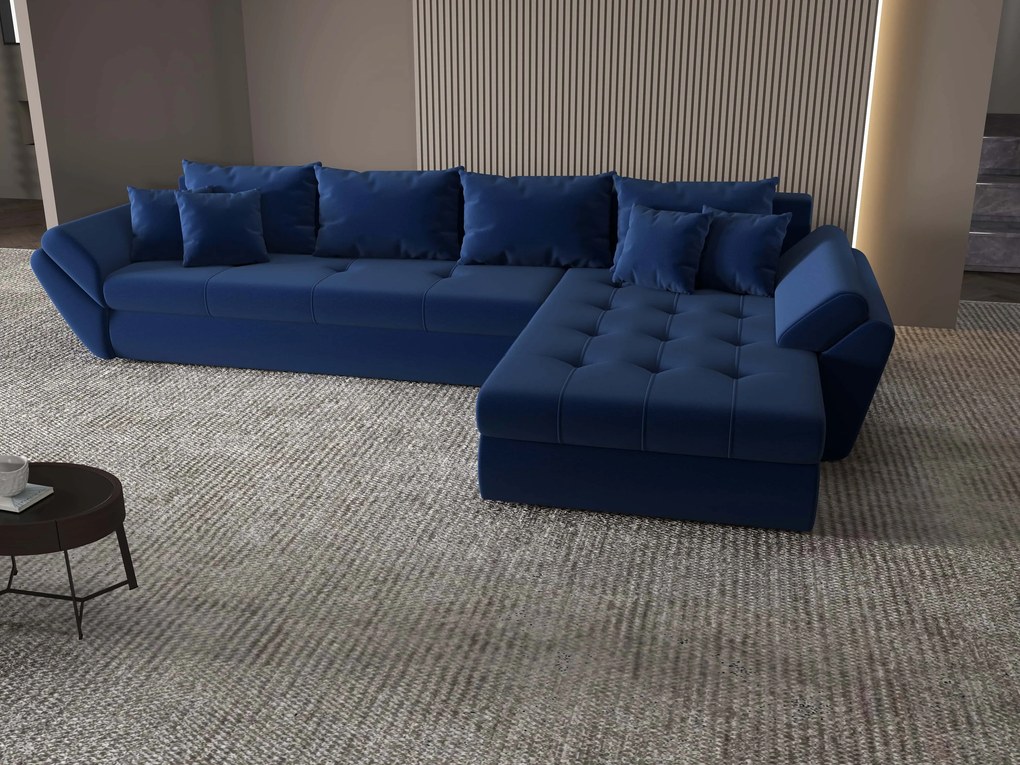 Colțar extensibil dumonde cu ladă de depozitare si sezut confortabil din spuma high-density, Loana XL Royal Albastru II 335x185 cm