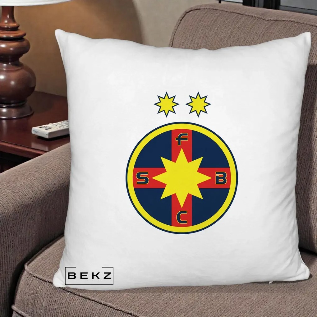 Perna Personalizata FCSB Fotbal Club Steaua Bucuresti, 40x40 cm, Alb Pufos, Husa Detasabila, Perna Inclusa, BEKZ®