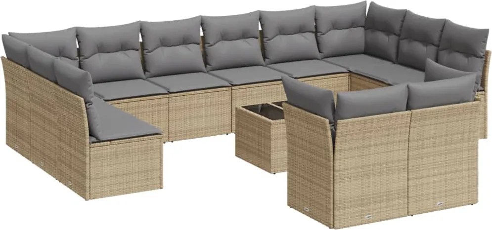 vidaXL Set canapele de grădină, 13 piese, cu perne, bej, poliratan