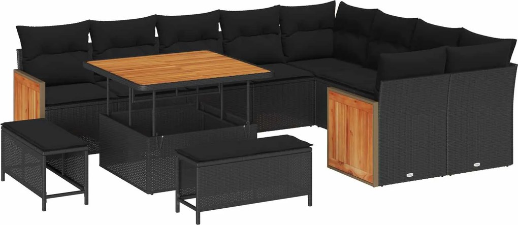 vidaXL Set de canapele pentru grădină cu pernă 12 pcs Negru