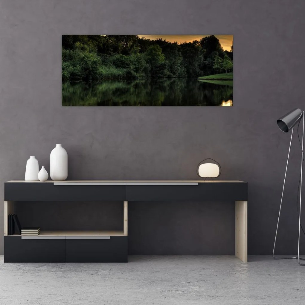 Tablou cu lac în pădure (120x50 cm)