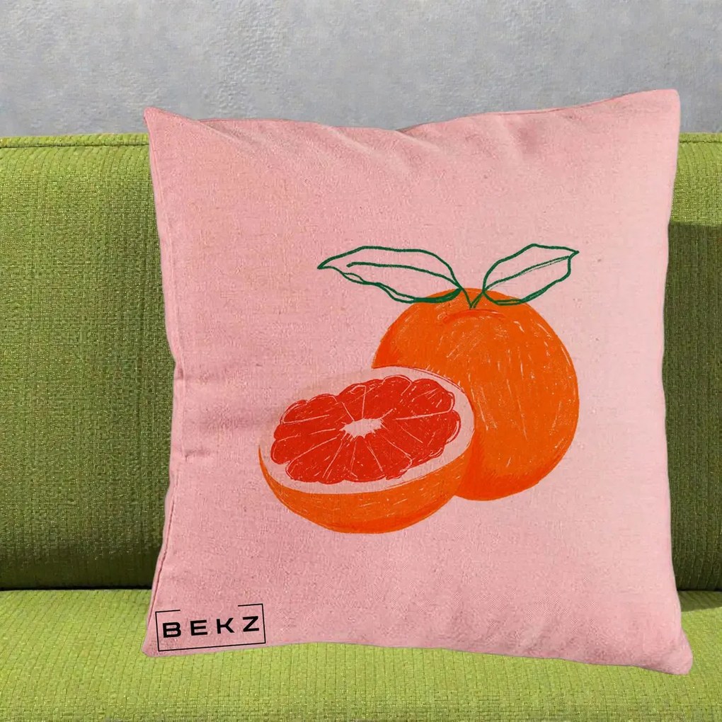 Perna Decorativa Grepfrut Citrus, 40x40 cm, Roz, Husa Detasabila, Perna Inclusa, BEKZ®