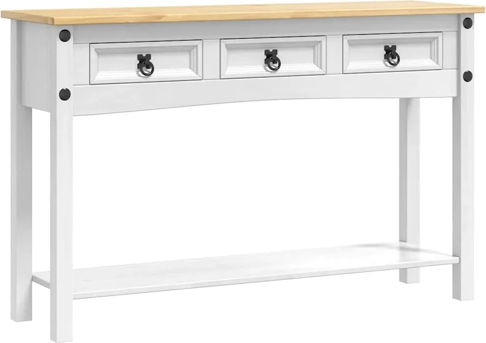 vidaXL Masă laterală Corona Alb 114 x 34,5 x 73 cm Lemn de pin masiv