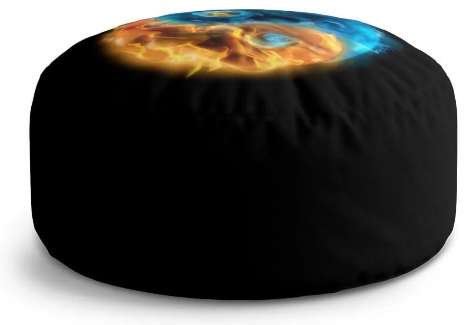 Taburet Circle yin și yang în flăcări, negru