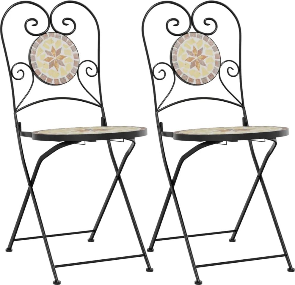 vidaXL Scaune de bistro pliabile, 2 buc., cărămiziu și alb, ceramică