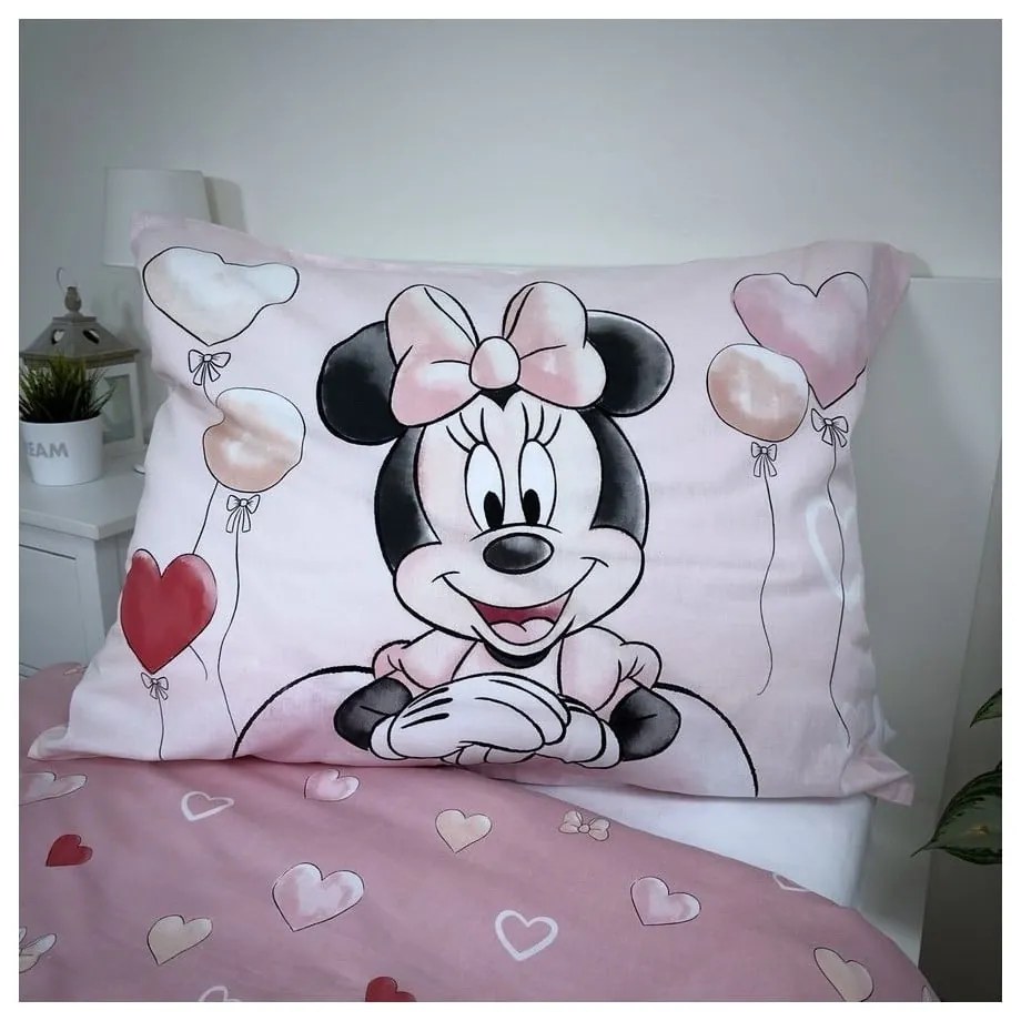 Lenjerie de pat pentru copii roz din bumbac pentru pat de o persoană 140x200 cm Minnie "Balloon" – Jerry Fabrics