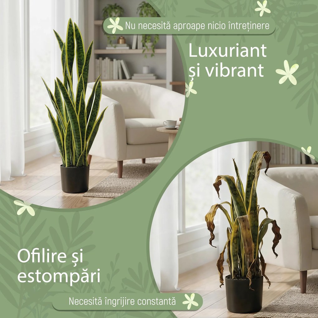 Outsunny Sansevieria Artificială în Ghiveci, Plantă Falsă pentru Interior și Exterior cu 21 de Frunze Modelabile, Ø20x90 cm | Aosom Romania