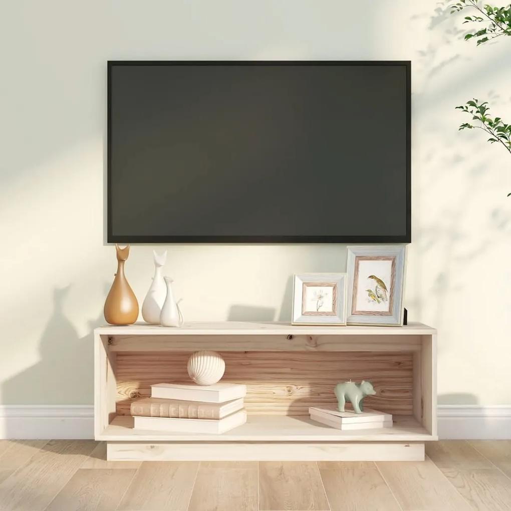 Comoda TV, 90x35x35 cm, lemn masiv de pin 1, Maro